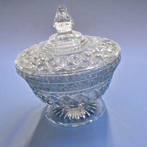 Vintage Anchor Hocking 'Wexford' Heavy Clear Cut Glass Pedestal Bowl‎ with Lid